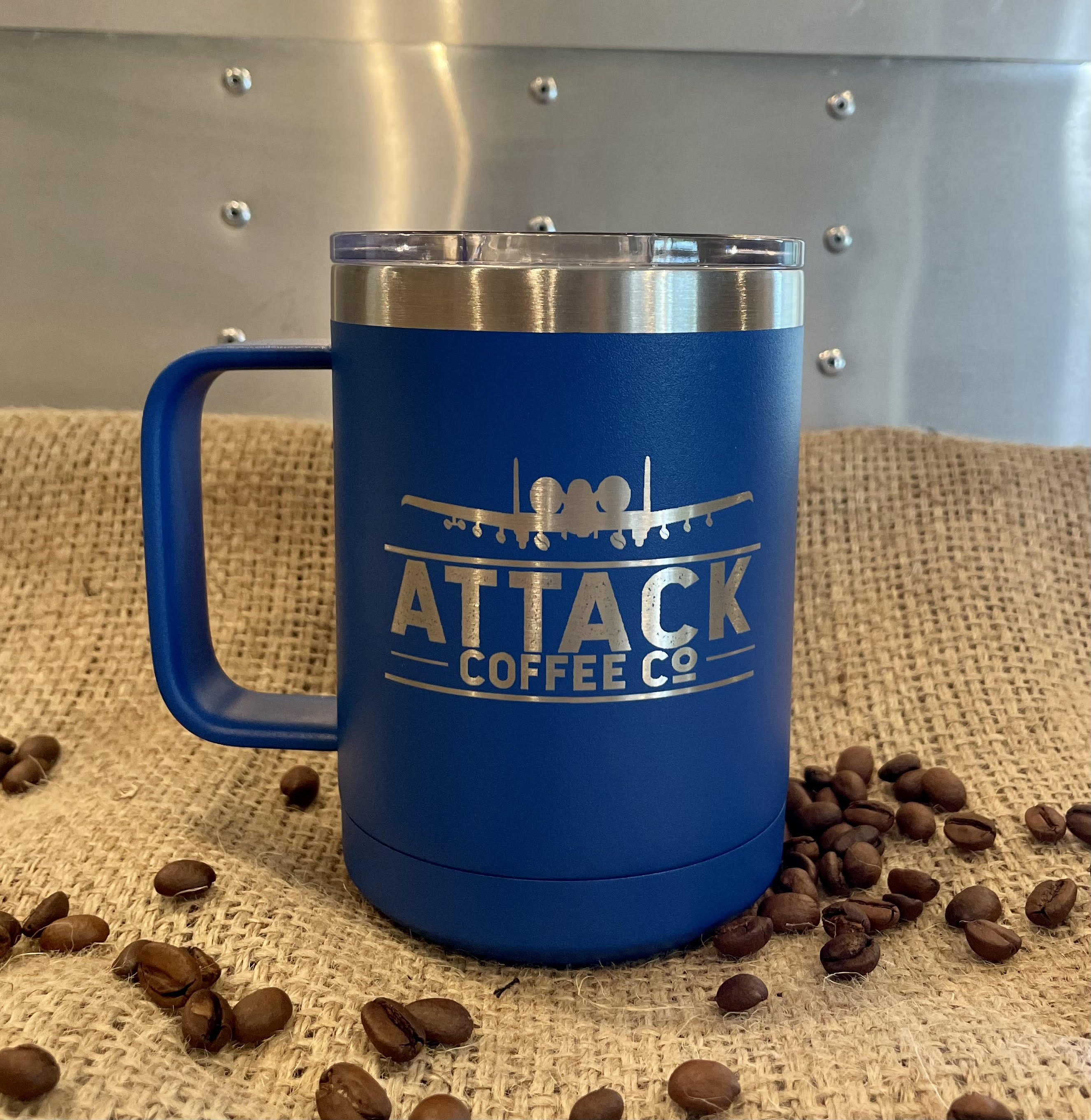 Attack Coffee 15oz Polar Camel Coffee Mug with slide lid (Royal Blue